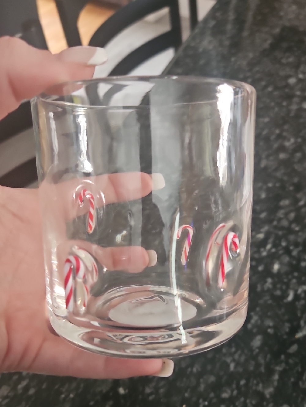 Clear Glass Tumbler with Candy Cane Accents